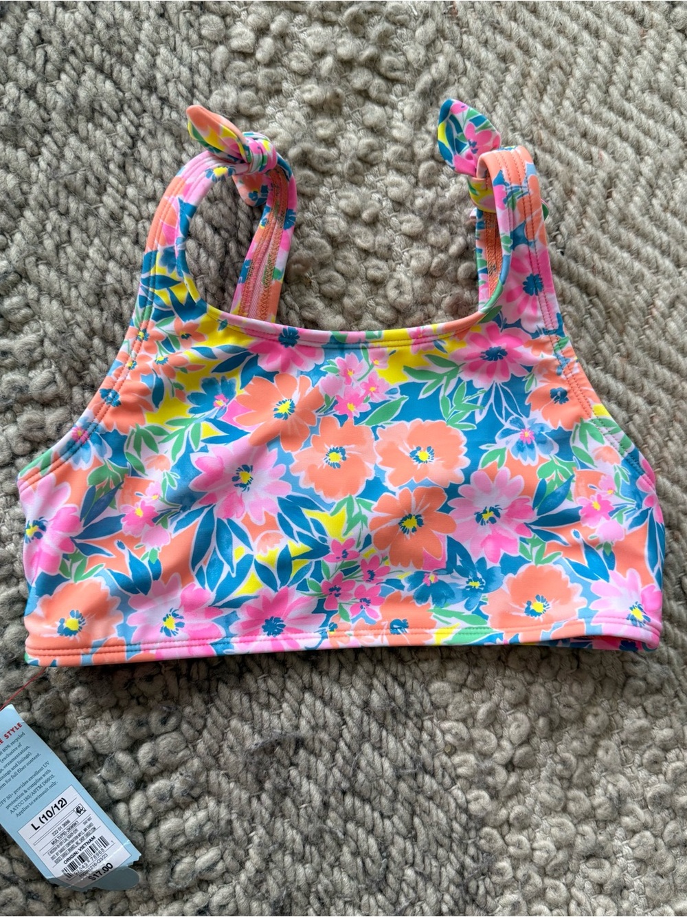 Cat & Jack Girls Floral Bikini Top in Pink, Coral, Blue Large 10/12 nwt